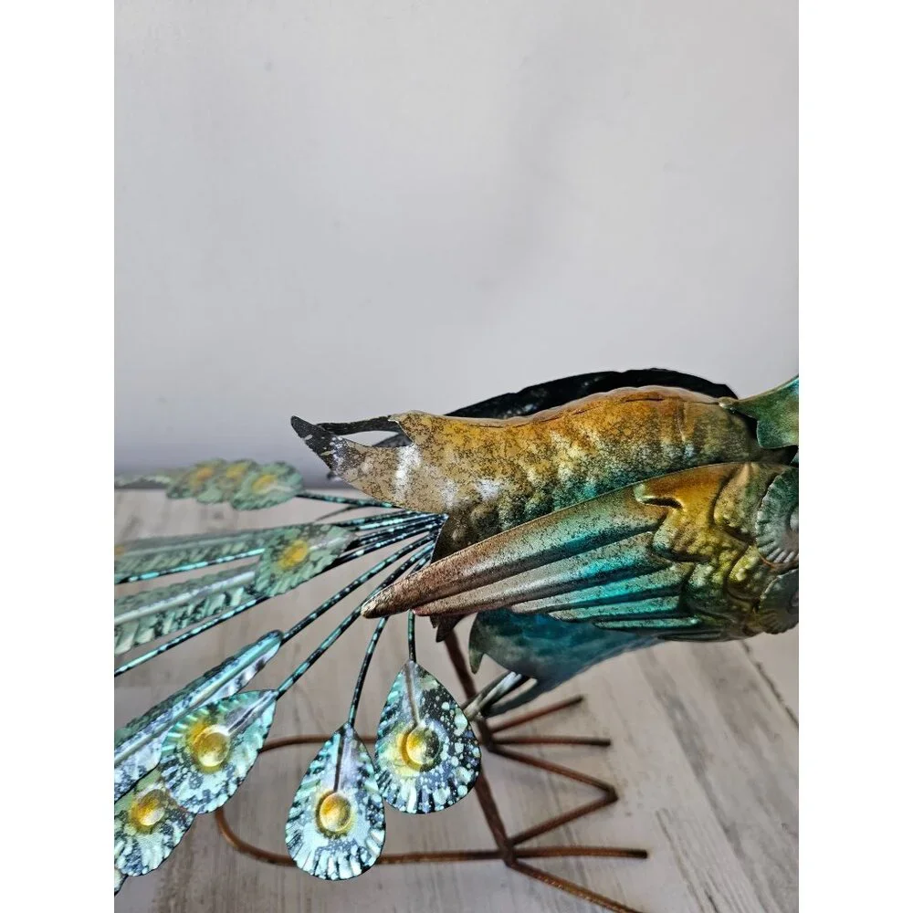Metal peacock bird lawn decor large life size colorful blue unique large peacock